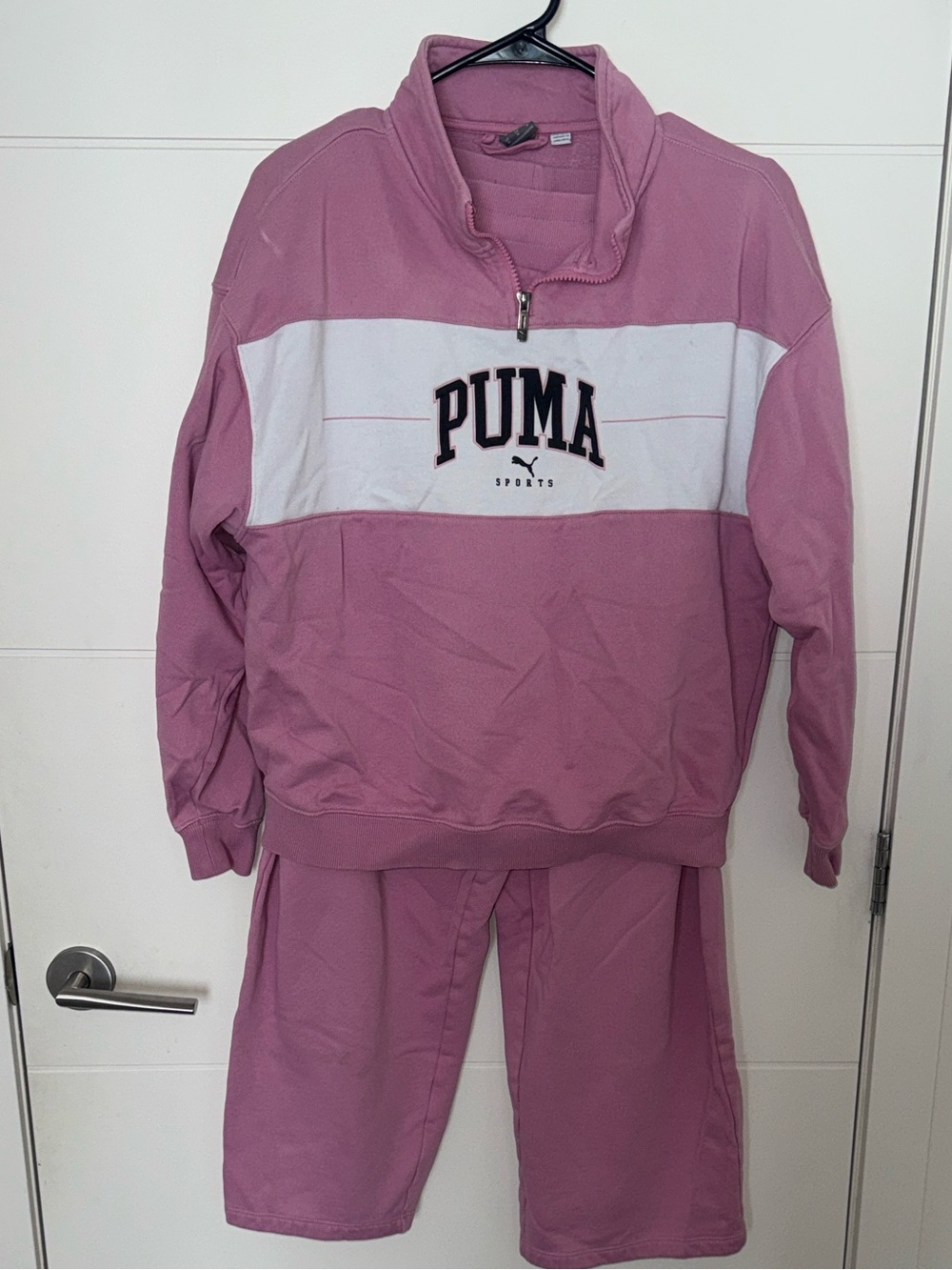 Puma Pink and White Half-Zip Tracksuit Set